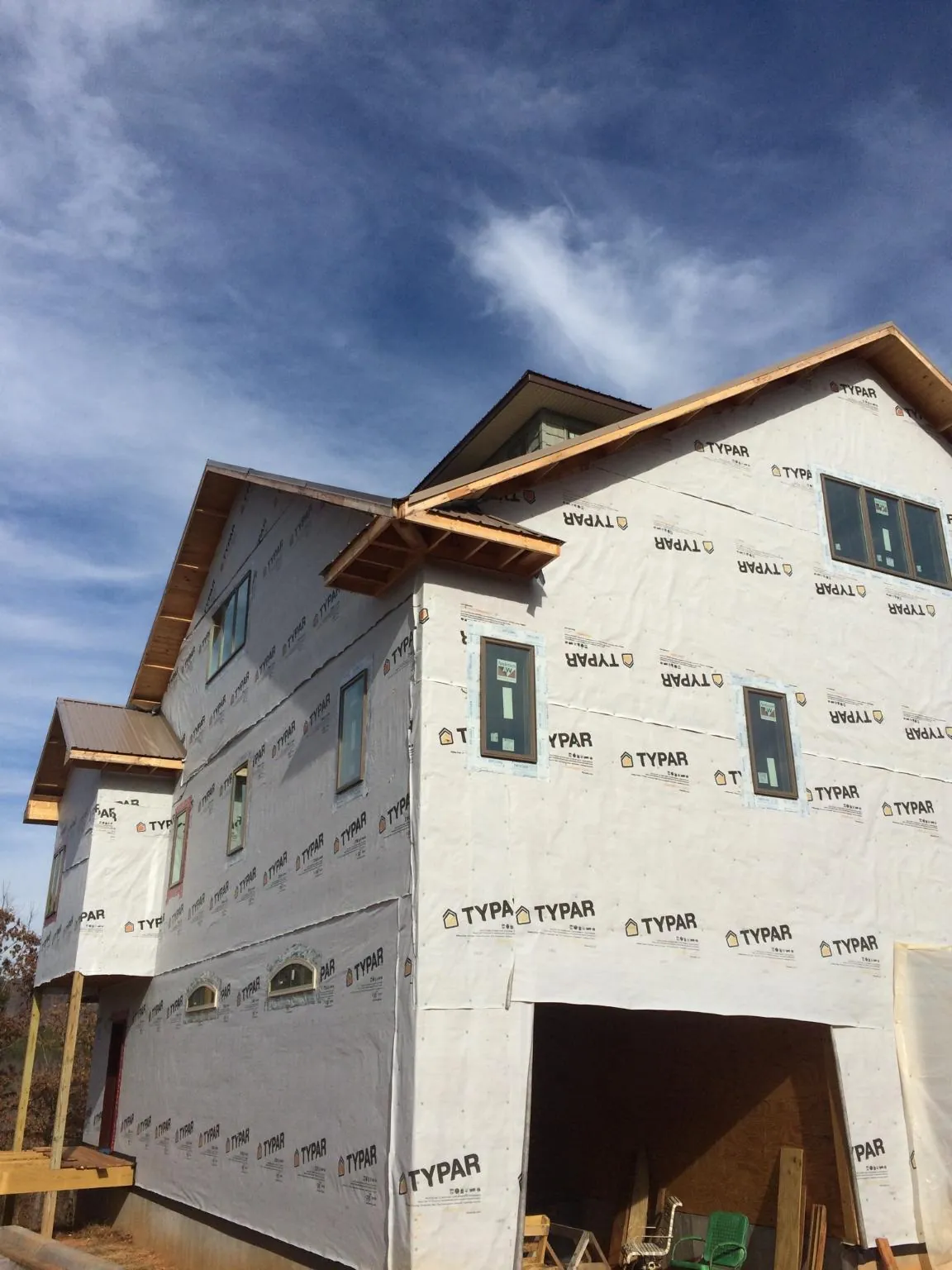 Stick built house wrapped in Typar with new roof framing and dormers in Georgetown